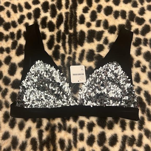 NWT Free People silver sequin bra medium - Picture 2 of 6